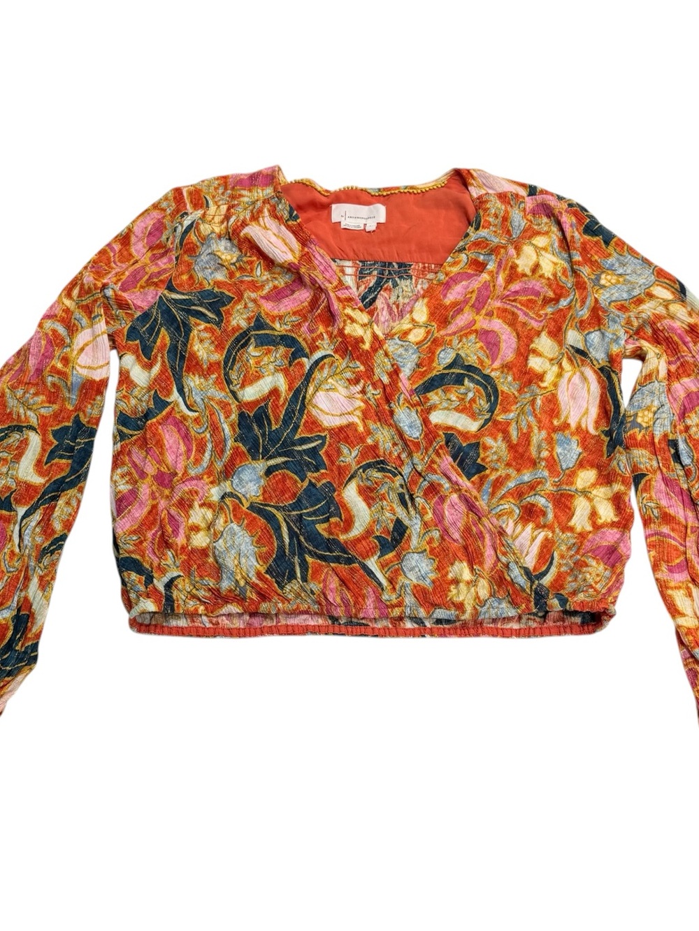 Anthropologie Blouse Womens Sz S Orange Gold Adeline Surplice Floral Boho Chic